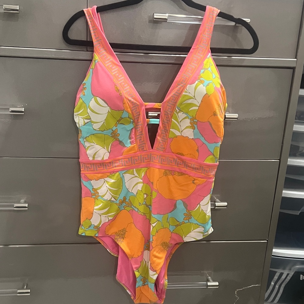 Trina Turk Pink Orange Floral One-Piece Swimsuit